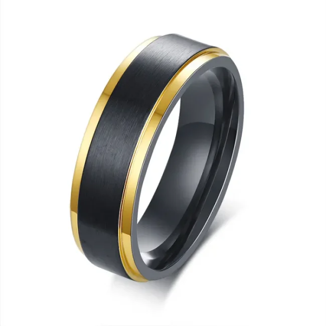 Wholesale Stainless Steel A 6mm Black Mens Ring