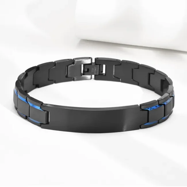 Wholesale Men's Stainless Steel Ip Black Brushed Chain Id Bracelet
