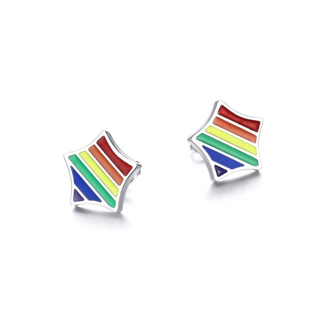Wholesale Stainless Steel Rainbow Triangle Earrings Studs