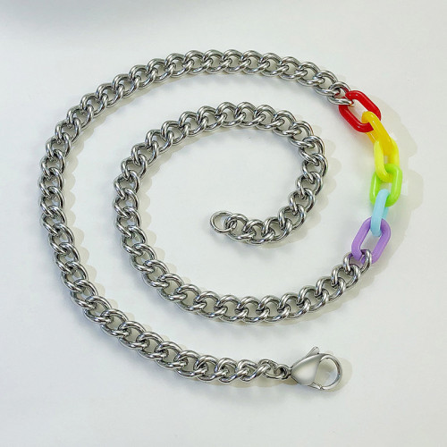 Wholesale Rainbow Link Bracelet Stainless Steel Cuban Curb Chain Bracelet