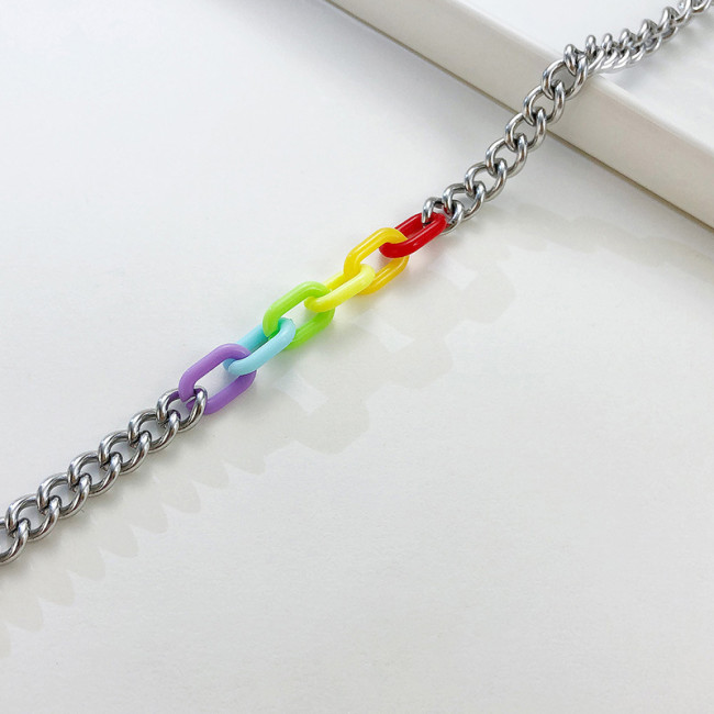 Wholesale Rainbow Link Bracelet Stainless Steel Cuban Curb Chain Bracelet