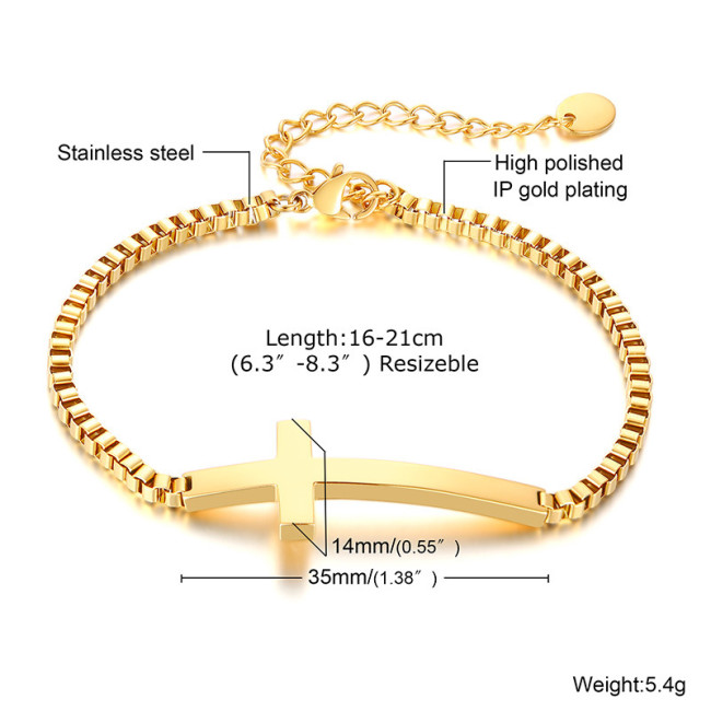 Wholesale Stainless Steel Box Chain Sideways Cross Bracelet