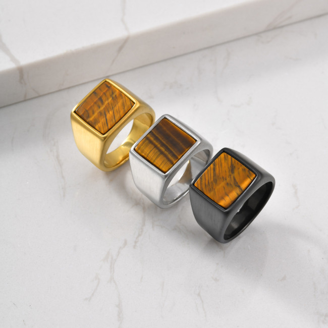 Wholesale Stainless Steel Square Black Stone Seal Ring