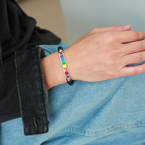 Wholesale Steel Curved Rectangula Pride Beads Bracelet