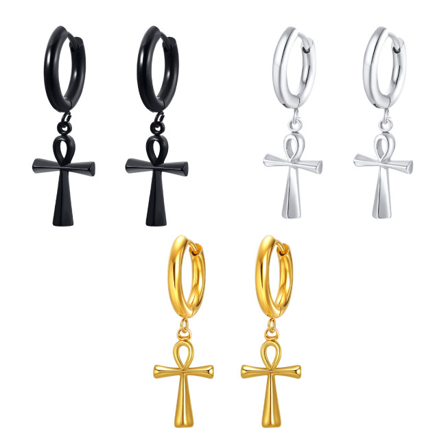Wholesale Stainless Steel Cross Drop Hoop Earrings