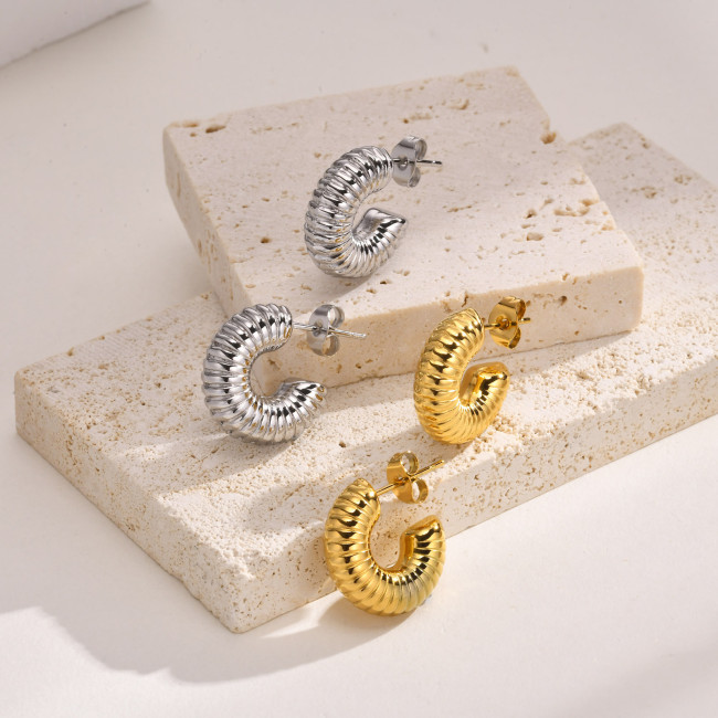 Wholesale Stainless Steel Ribbed Hoop Earrings