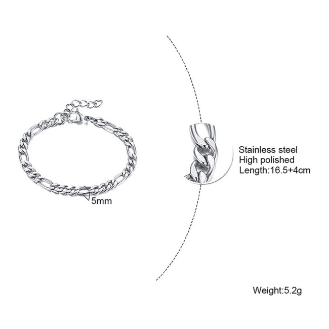 Wholesale Stainless Steel Figaro Chain Bracelet