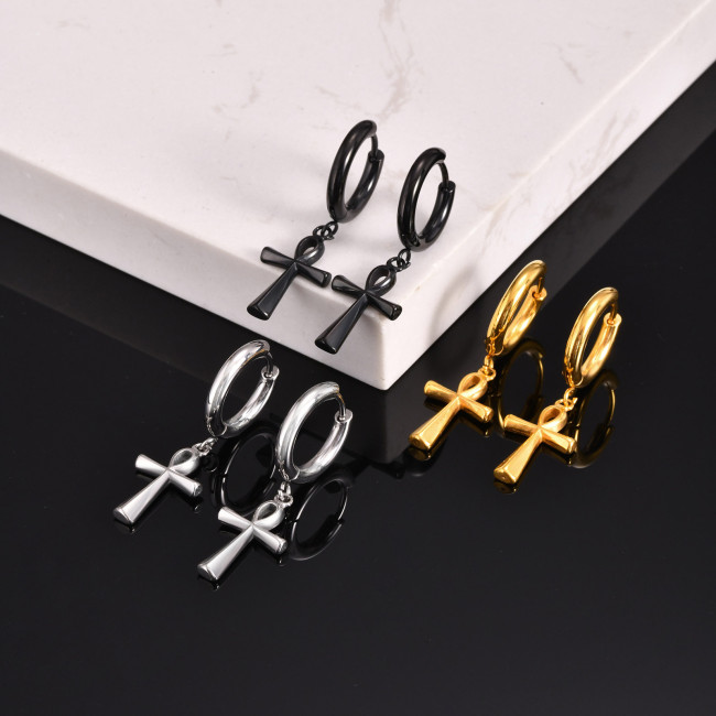 Wholesale Stainless Steel Cross Drop Hoop Earrings