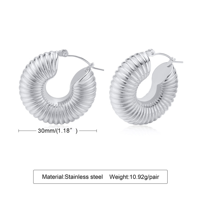 Wholesale Stainless Steel Ribbed Hoop Earrings