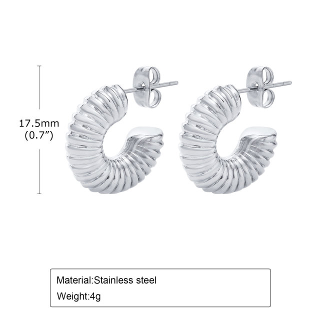 Wholesale Stainless Steel Ribbed Hoop Earrings