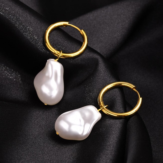 Wholesale Stainless Steel Baroque Pearl Hoop Earrings