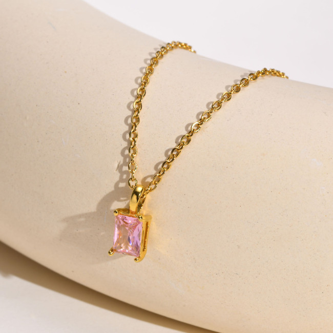 Wholesale Stainless Steel Square CZ Pendant Necklace