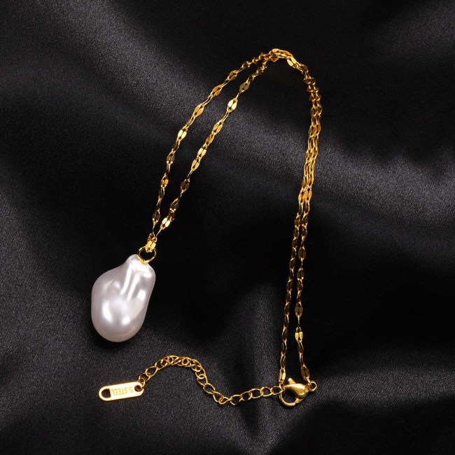 Wholesale Stainless Steel Baroque Pearl Hoop Earrings