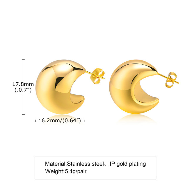 Wholesale Stainless Steel Hollow Crescent Moon Earrings