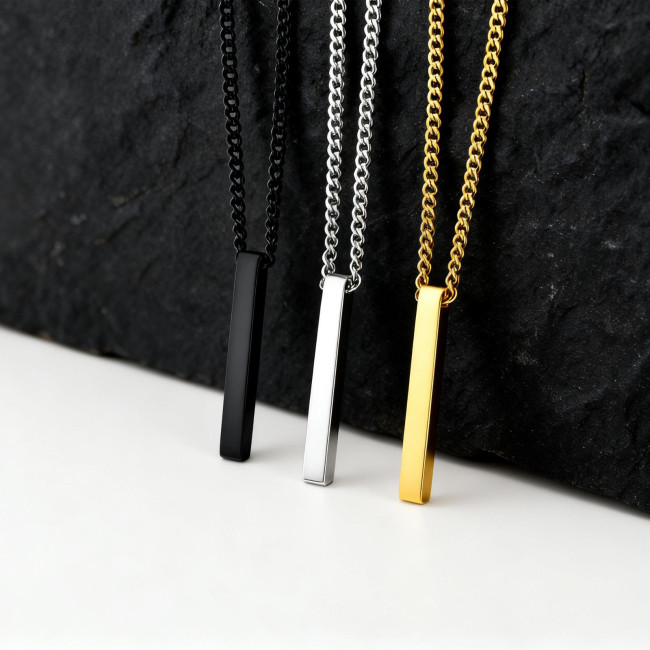 Wholesale Stainless Steel Engraved Vertical Bar Necklace for Men