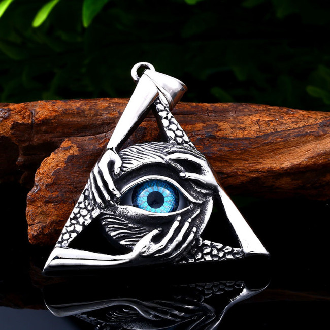 Wholesale Stainless Steel Hand Triangle Evil Eye Pendant
