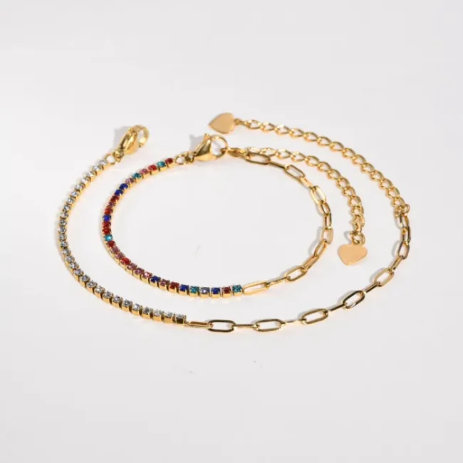 Wholesale Stainless Steel Half Tennis Half Paperclip Bracelet