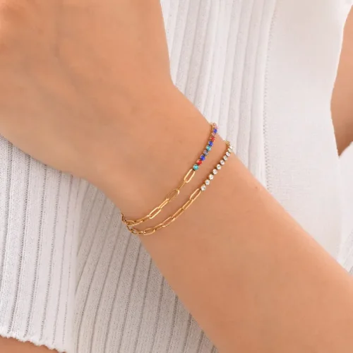 Wholesale Stainless Steel Half Tennis Half Paperclip Bracelet