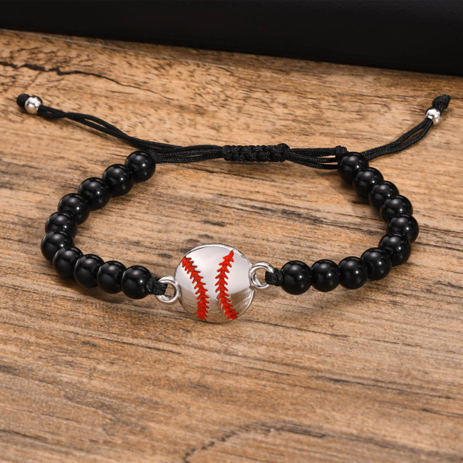 Wholesale Stainless Steel Basketball Agate Beads Bracelet