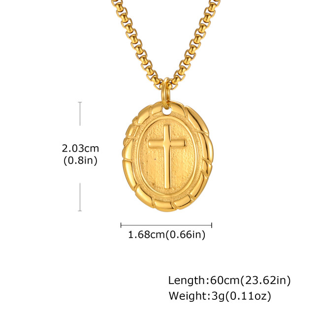 Wholesale Stainless Steel Inlaid Cross Oval Pendant