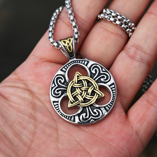 Wholesale Stainless Steel Vintage Celtic Trinity Knot Round Amulet Pendant