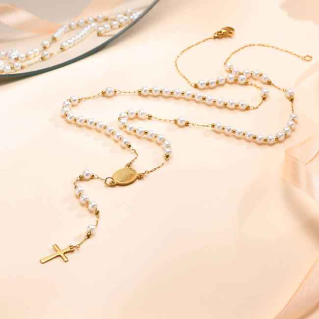 Wholesale Stainless Steel Rosy Cross Necklace