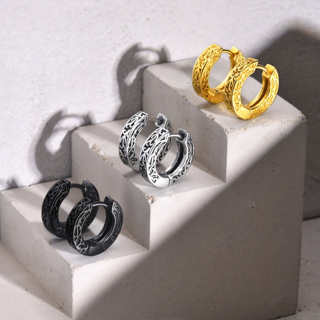Wholesale Stainless Steel Mens Celtic Huggie Hoop Earrings