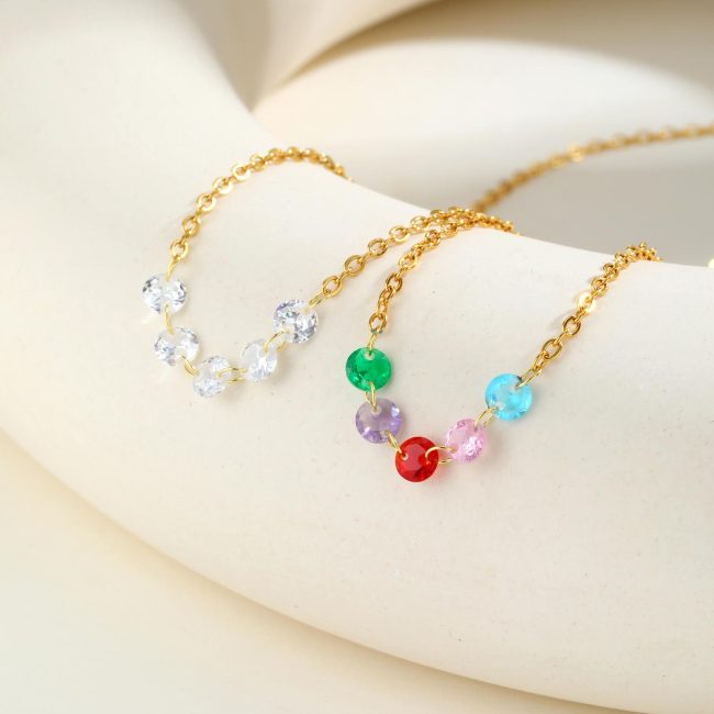 Wholesale Stainless Steel White Zirconia Gold Necklace