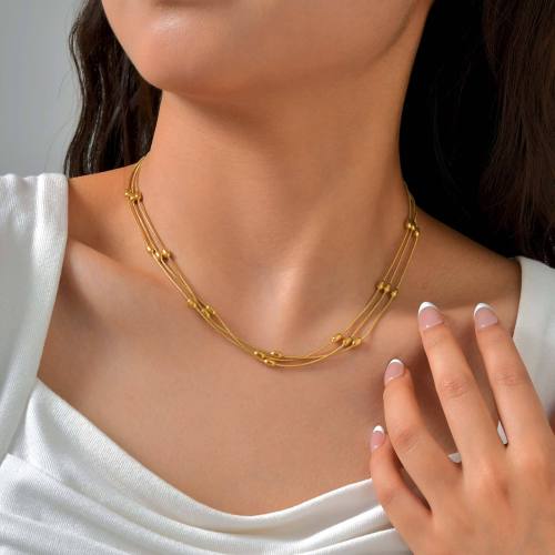 Wholesale Stainless Steel Three layers Beaded Round Snake Chain Set
