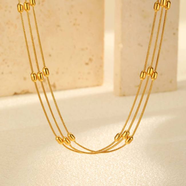 Wholesale Stainless Steel Three layers Beaded Round Snake Chain Set