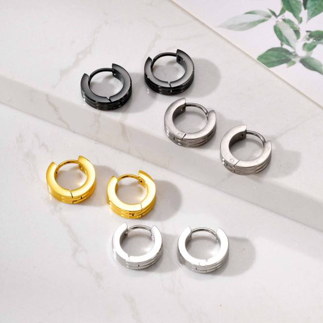 Wholesale Stainless Steel Men Double Groove Earring
