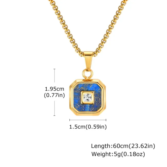 Wholesale Stainless Steel Lapis Lazuli Zircon Pendant