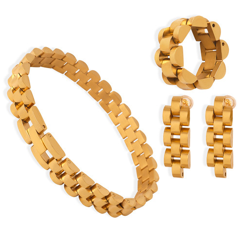 Wholesale Stainless Steel Chain Ring Bracelet Earrings Set
