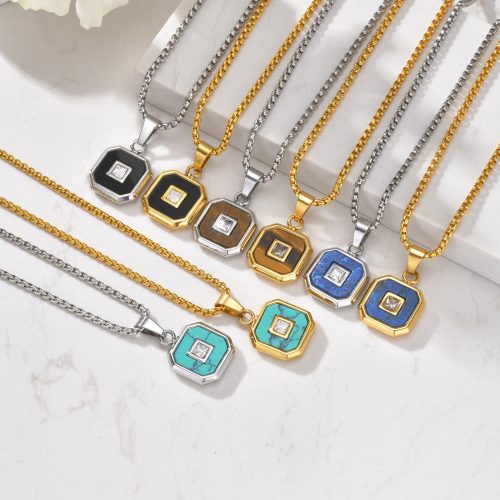 Wholesale Stainless Steel Lapis Lazuli Zircon Pendant