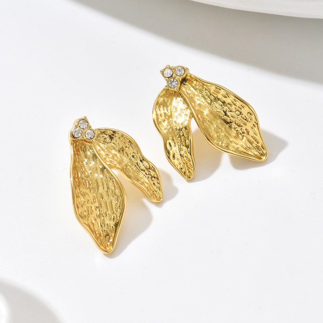 Wholesale Stainless Steel Textured Leaf Stud Earrings