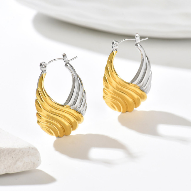 Wholesale Gold & Silver Two-Tone Wavy Hoop Earrings