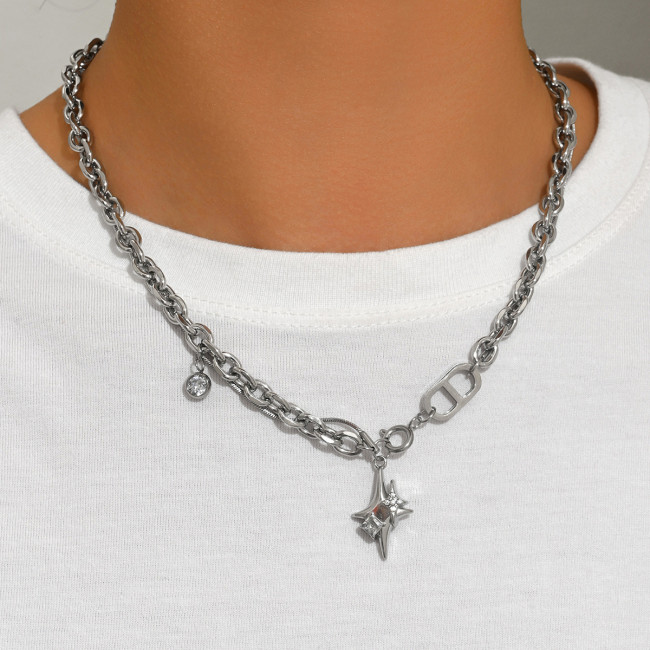 Wholesale Stainless Steel North Star & CZ Necklace
