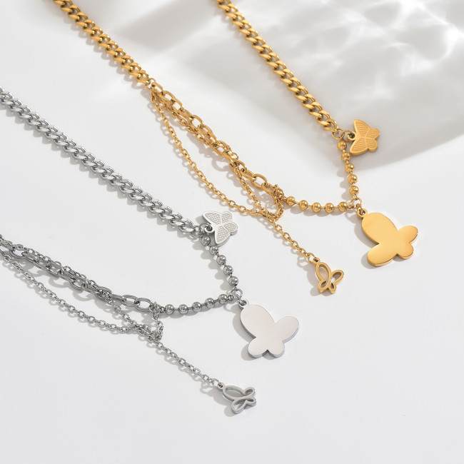 Wholesale Stainless Steel Multi-Layer Butterfly Necklace