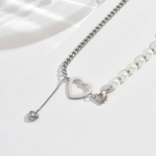 Wholesale Stainless Steel Half-Pearl Half-Chain Necklace