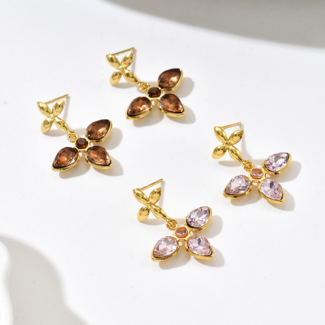 Wholesale Stainless Steel Flower Dangle Earrings
