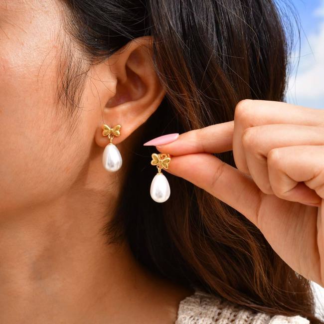 Wholesale Stainless Steel Zirconia Pearl Earrings