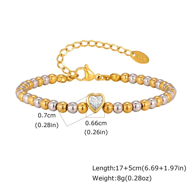 Wholesale Stainless Steel Beads Copper Heart Bracelet