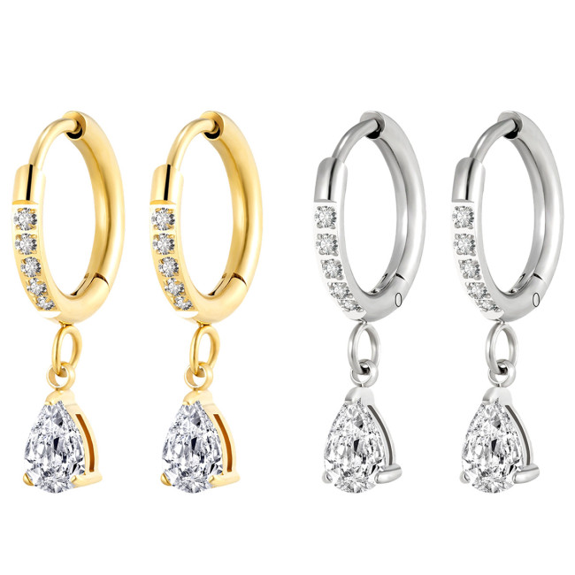 Wholesale Stainless Steel Teardrop CZ Dangle Earrings