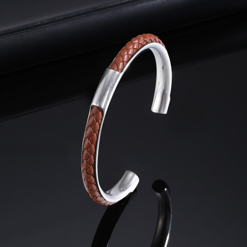 Wholesale Stainless Steel Braided Leather Bangle