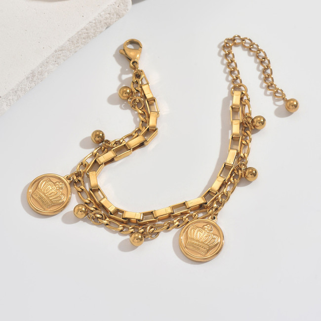 Wholesale Stainless Steel Crown Coin Bracelet
