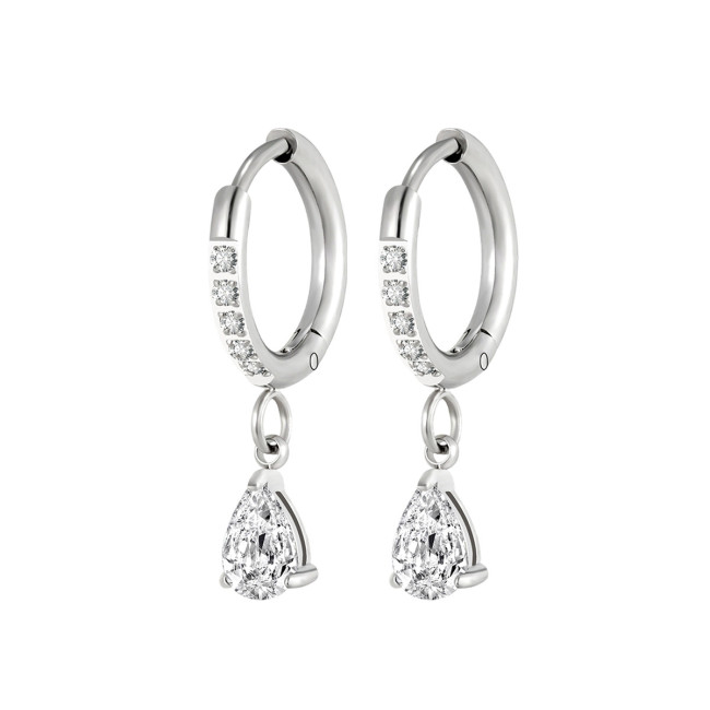 Wholesale Stainless Steel Teardrop CZ Dangle Earrings