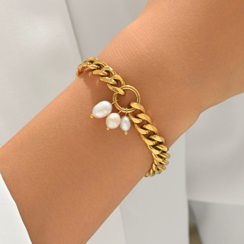 Wholesale Stainless Steel Cuban Link Pearl Bracelet