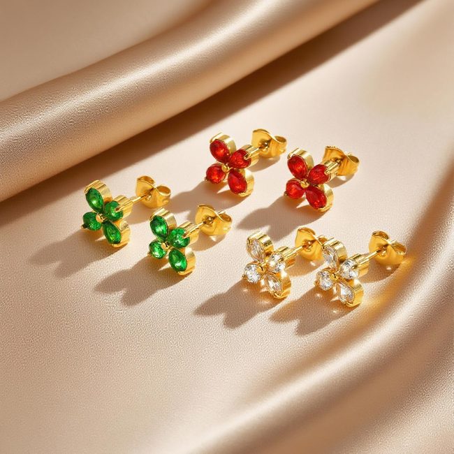 Wholesale Stainless Steel Zirconia Flower Earrings