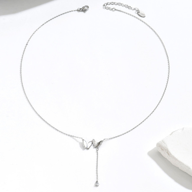 Wholesale Stainless Steel Mother of Pearl Butterfly Necklace