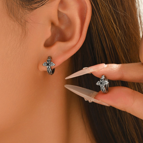 Wholesale Retro Stainless Steel Cross Hoop Earrings